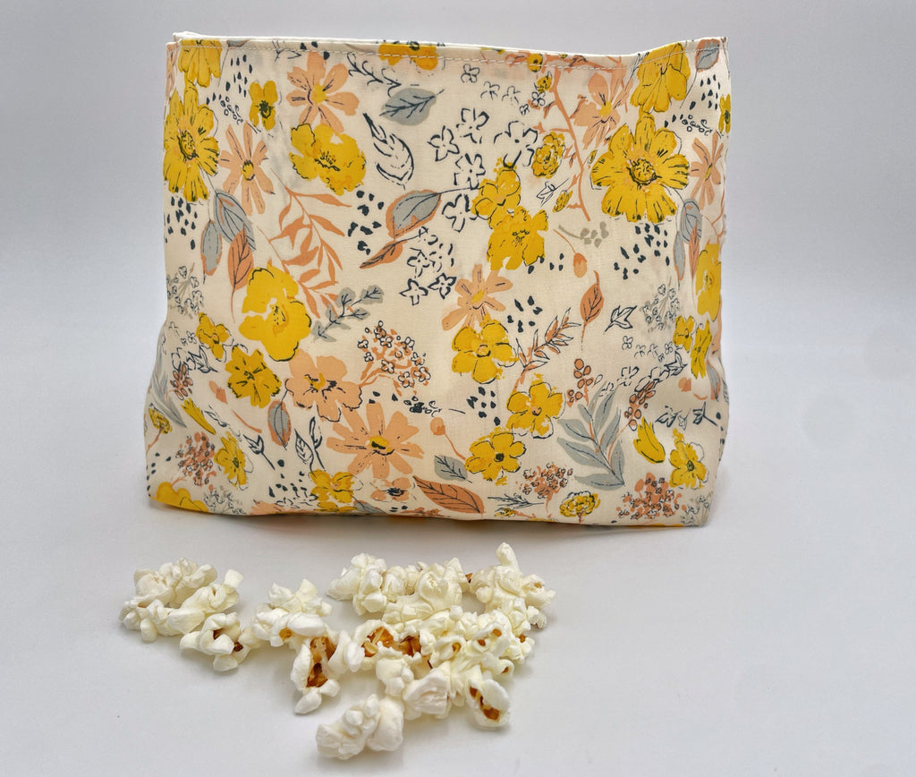 Reusable Popcorn Bag, Reusable Microwave Popcorn, Microwave Popcorn Cozy, Eco-Friendly Snack Holder - Road Trip Yellow