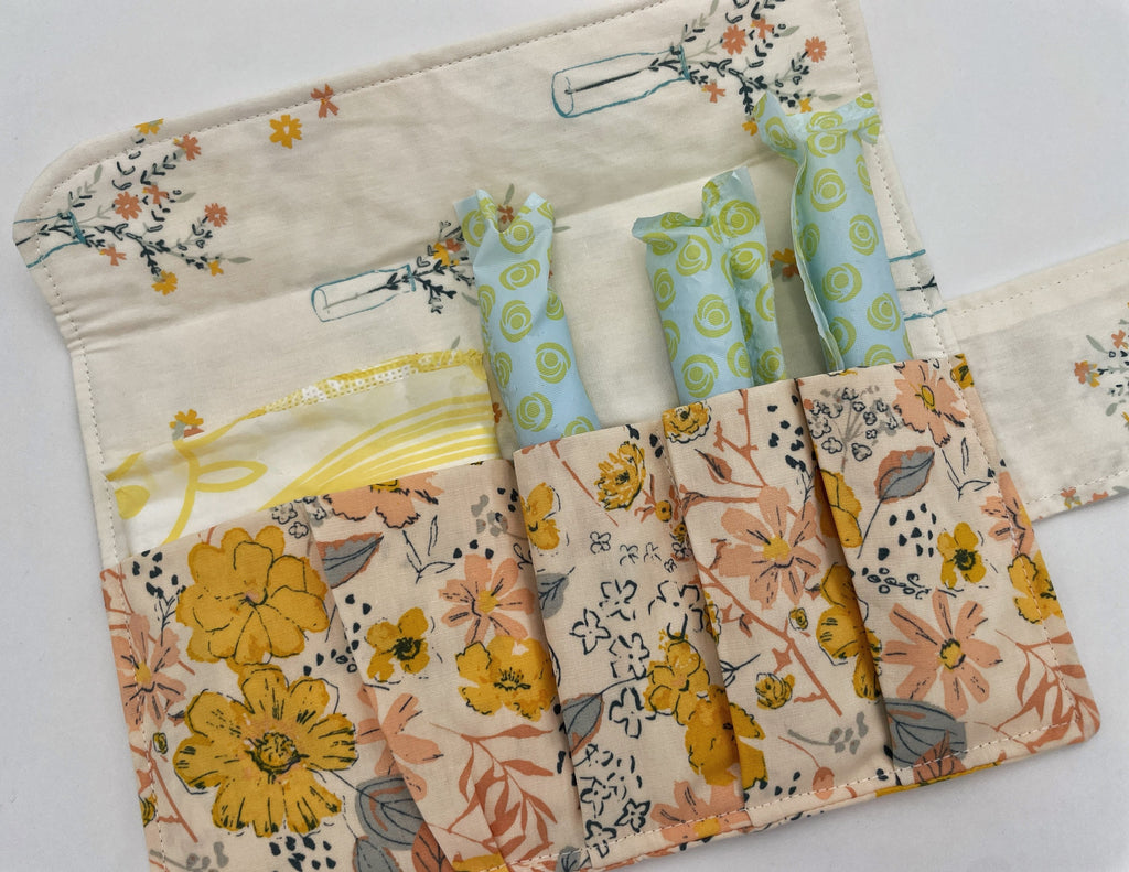 Privacy Pouch, Grey Tampon Case, Sanitary Pad Case, Pad Pouch, Tampon Bag, Tampon Holder, Tampon Wallet - Road Trip Yellow