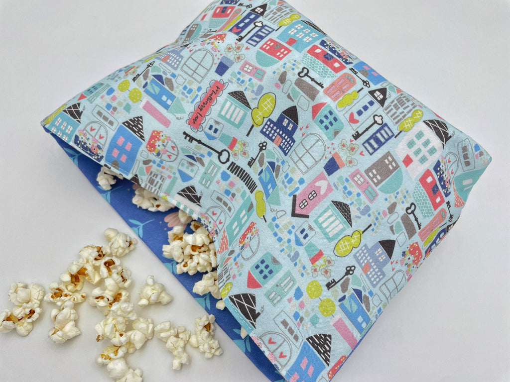 Reusable Popcorn Bag, Reusable Microwave Popcorn, Microwave Popcorn Cozy, Eco-Friendly Snack Holder - Our Town Blue