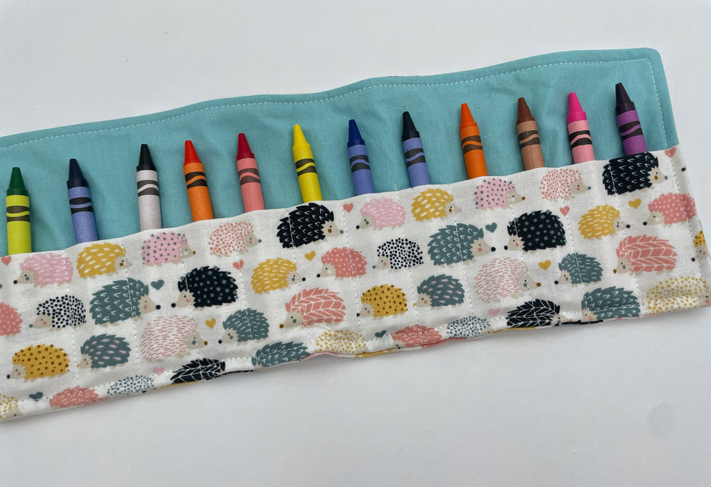 Crayon Roll, Crayon Caddy, Travel Toy, Kids Stocking Stuffer, Crayons Included - Hedgehogs