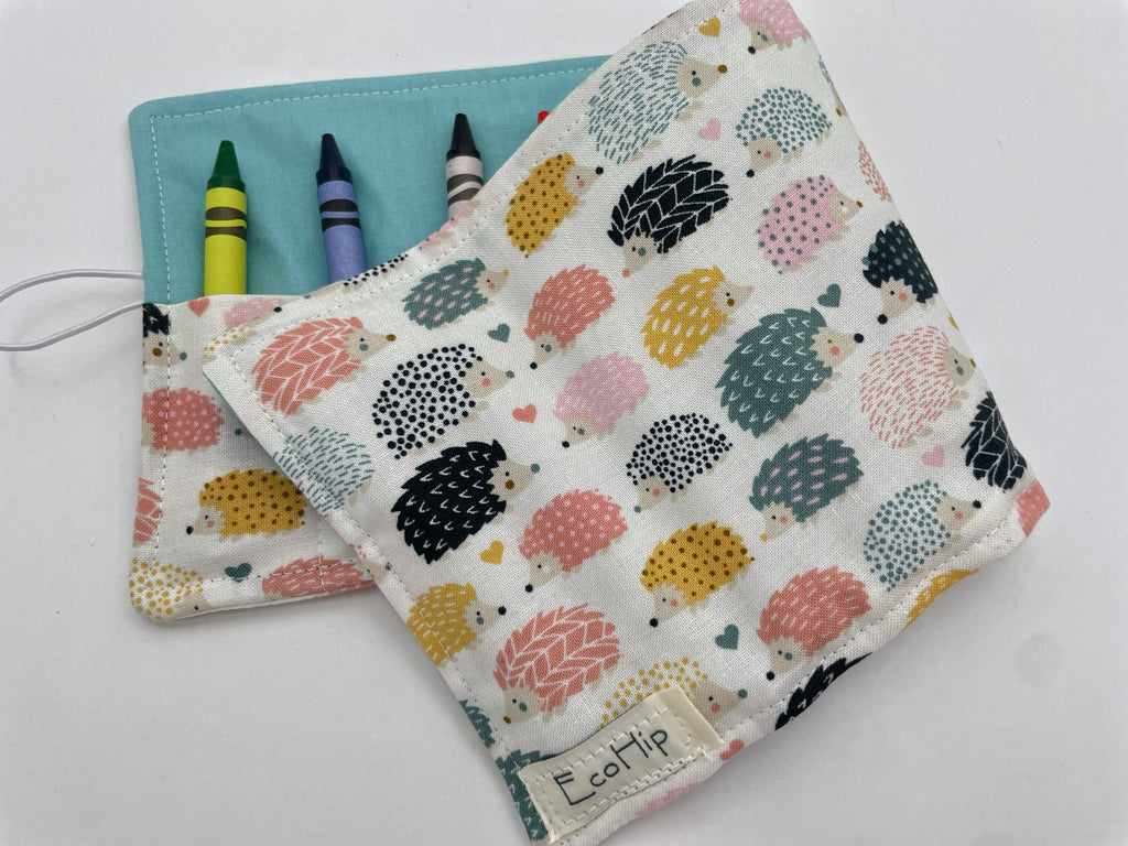 Crayon Roll, Crayon Caddy, Travel Toy, Kids Stocking Stuffer, Crayons Included - Hedgehogs