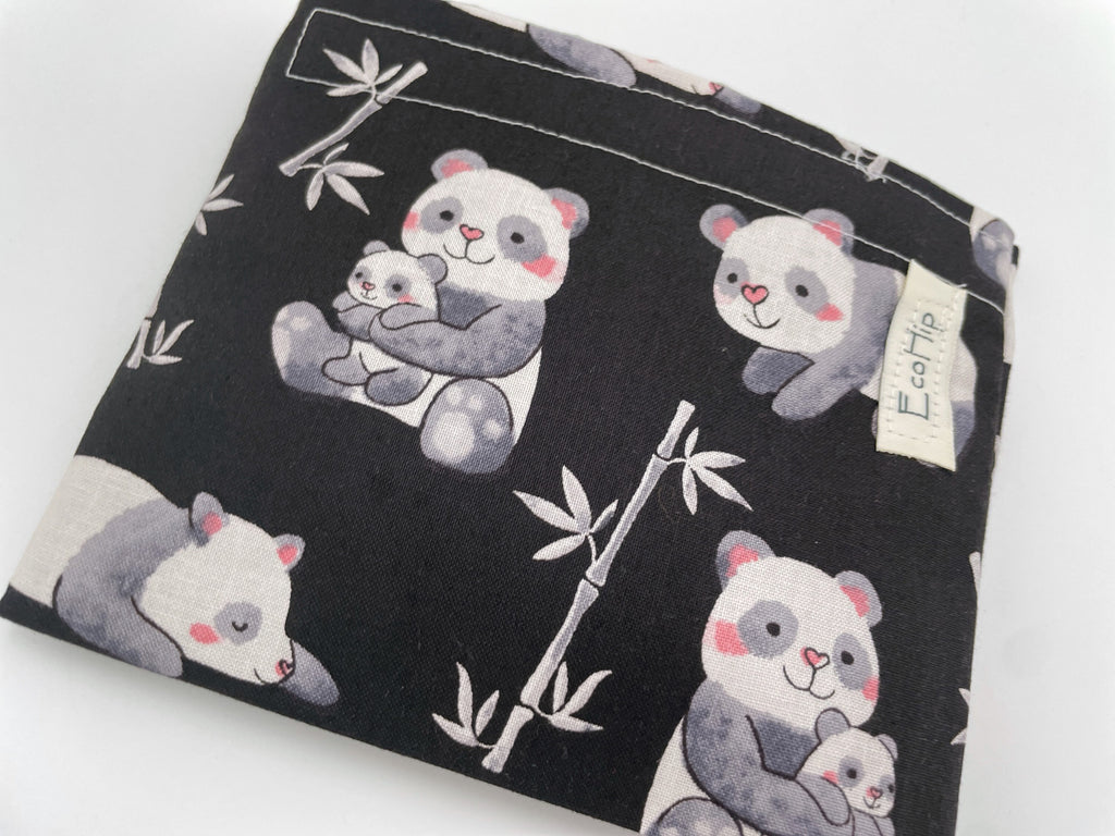 Reusable Snack Bag, Reusable Baggie, Dinosaur Snack Bag, Reusable Fabric Snack Bag - Panda Bear Family