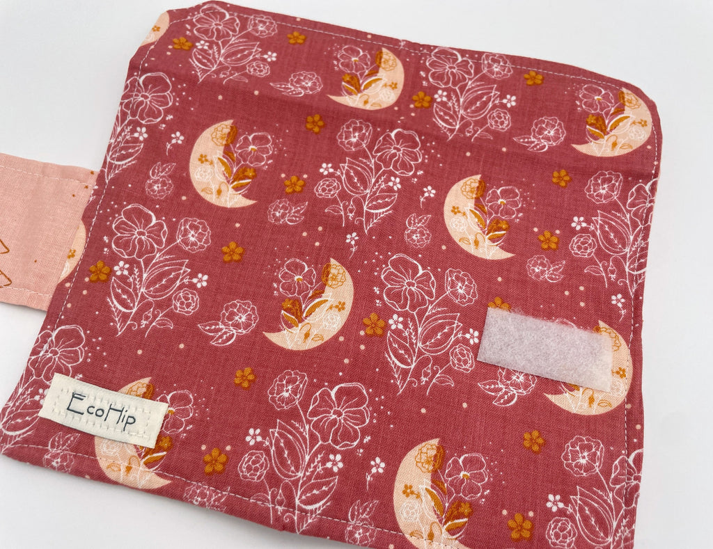 Privacy Pouch, Red Tampon Case, Sanitary Pad Case, Pad Pouch, Tampon Bag, Tampon Holder - Moon and Floral Pink