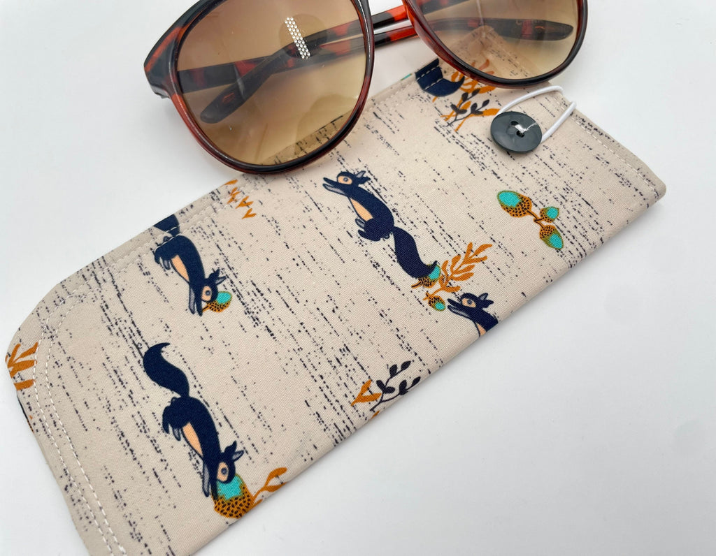Fabric Eyeglass Case, Sunglass Sleeve, Soft Eyeglass Pouch, Eye Glasses Cover, Reading Glasses Holder, Glasses Case  - Squirrels