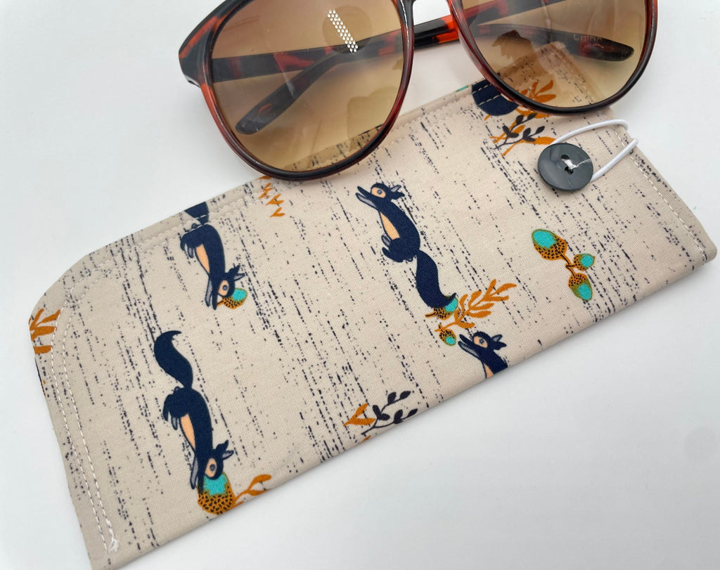 Fabric Eyeglass Case, Sunglass Sleeve, Soft Eyeglass Pouch, Eye Glasses Cover, Reading Glasses Holder, Glasses Case  - Squirrels