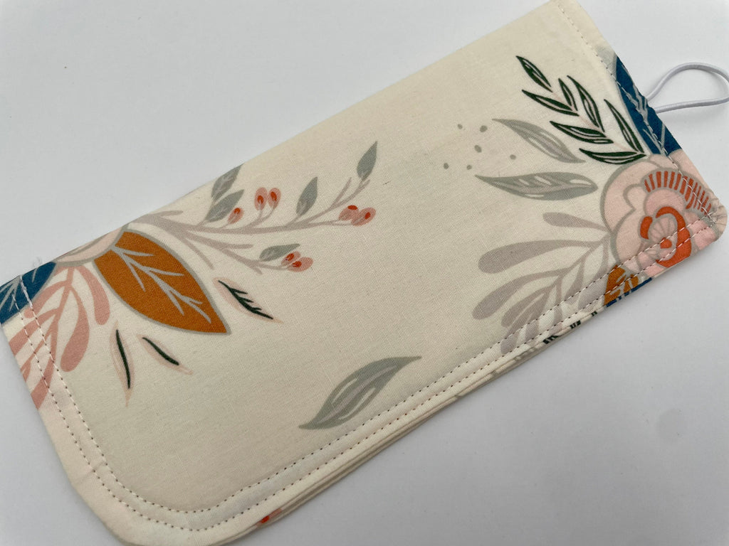 Fabric Eyeglass Case, Sunglass Sleeve, Soft Eyeglass Pouch, Paddded Eye Glasses Cover, Reading Glasses Holder - Cream Floral