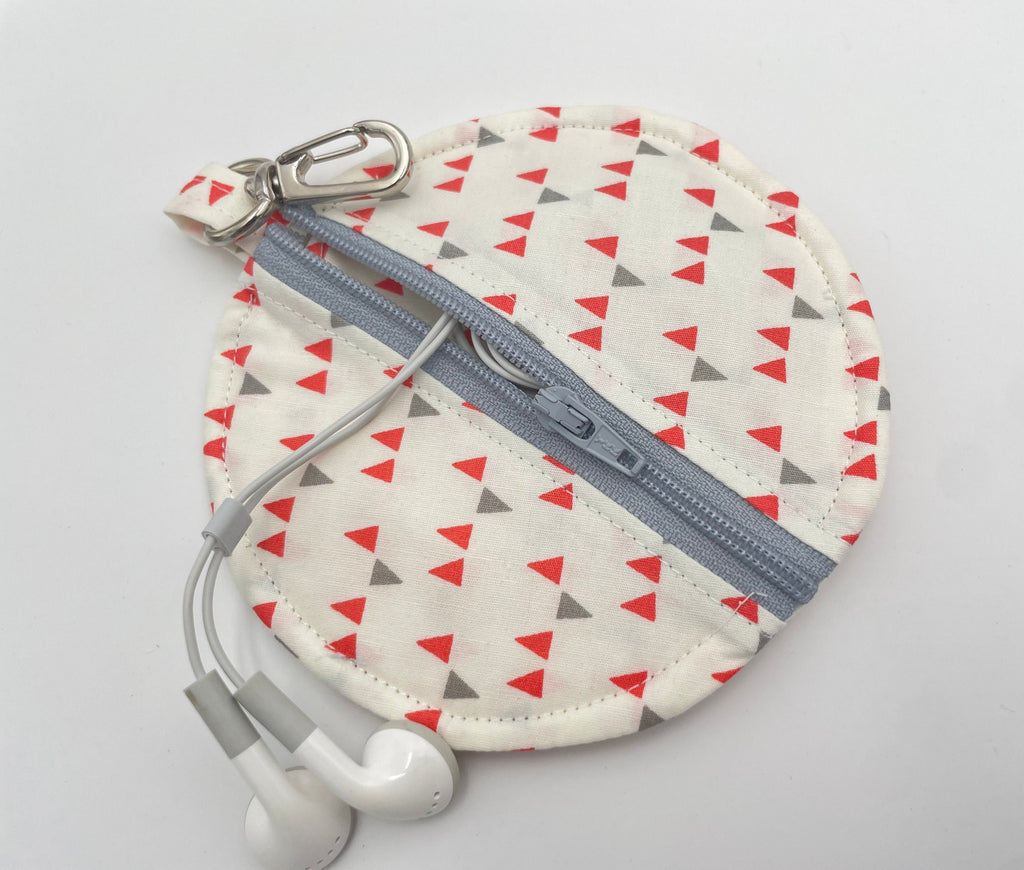 Ear Bud Pouch, Lens Cap Holder, Pacifier Pouch, Ear Bud Case, Paci Pod, Ear Pod Pouch, Earpod Holder, Small Coin Purse - Triangles White