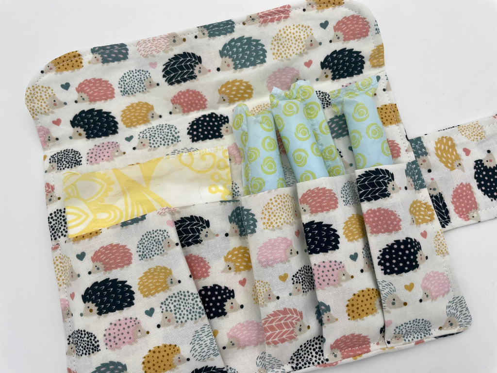 Privacy Pouch, Cream Tampon Case, Sanitary Pad Case, Pad Holder, Tampon Bag, Tampon Holder - Hedgehogs