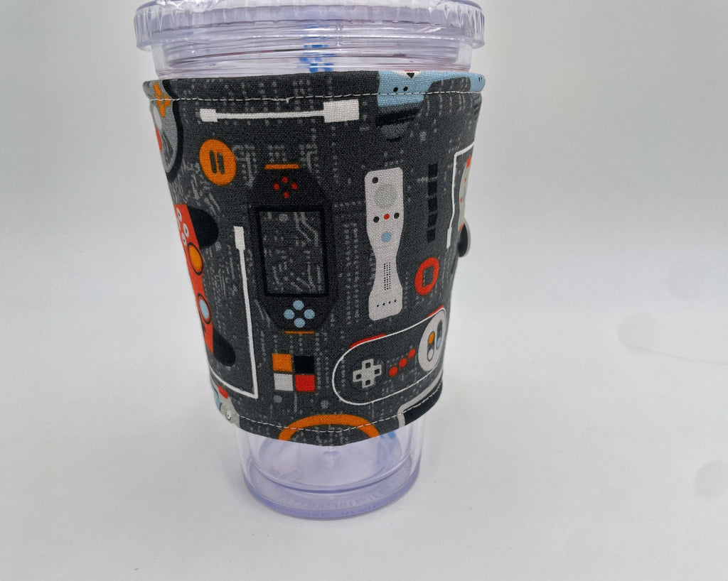 Reversible Coffee Cozy, Insulated Coffee Sleeve, Coffee Cuff, Iced Coffee Sleeve, Hot Tea Sleeve, Cold Drink Cup Cuff - Video Gamer