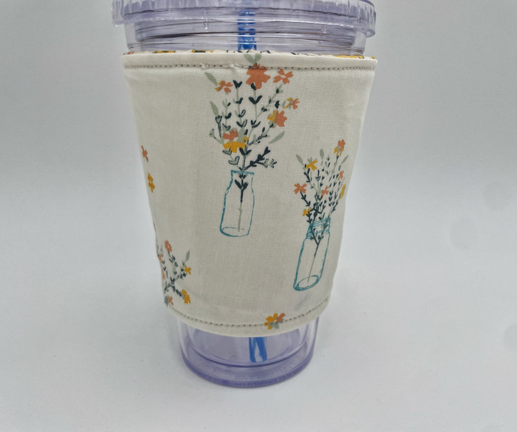 Reversible Coffee Cozy, Insulated Coffee Sleeve, Coffee Cuff, Iced Coffee Sleeve, Hot Tea Sleeve, Cold Drink Cup Cuff - Road Trip Yellow