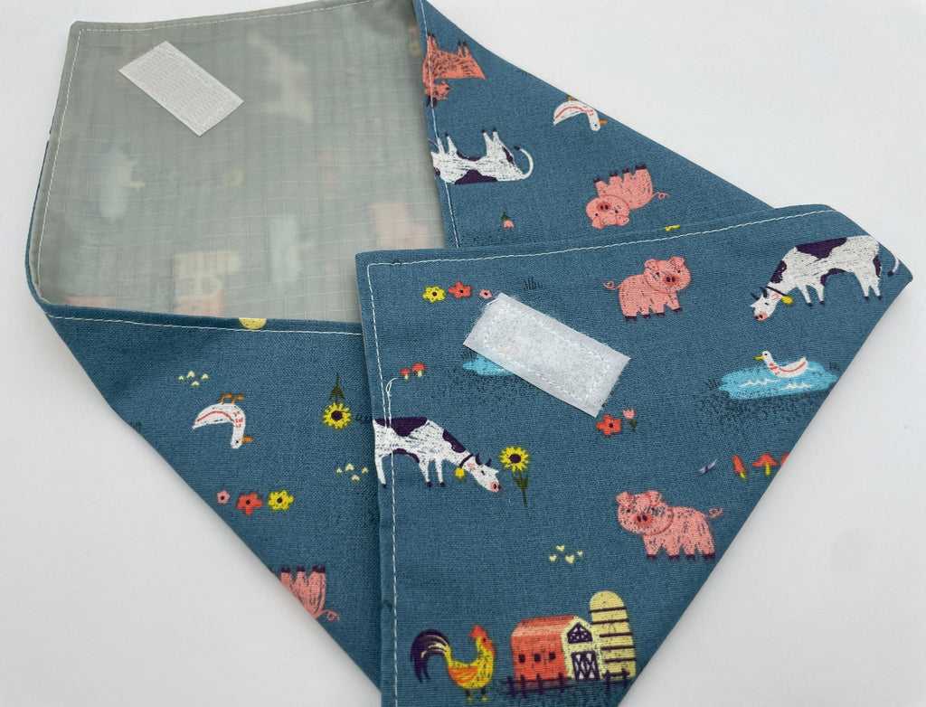 Reusable Sandwich Bag, Sandwich Wrap, Eco-friendly Sandwich Mat, Animal School Lunch Farm Animals Blue