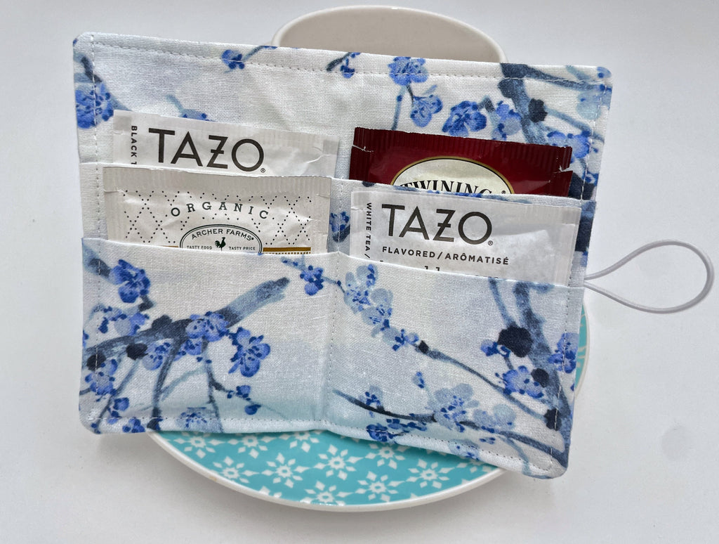 Tea Wallet, Tea Bag Holder, Tea Bag Wallet, Teabag Wallet, Teabag Holder, Tea Bag Cozy - Blue Floral
