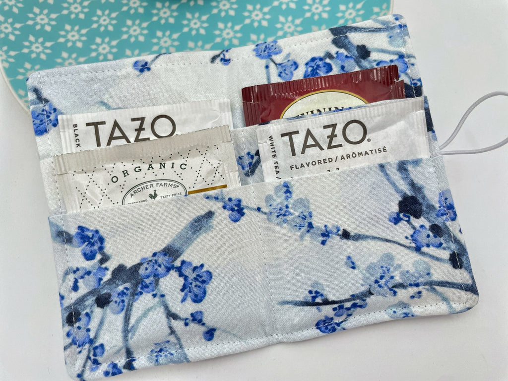 Tea Wallet, Tea Bag Holder, Tea Bag Wallet, Teabag Wallet, Teabag Holder, Tea Bag Cozy - Blue Floral