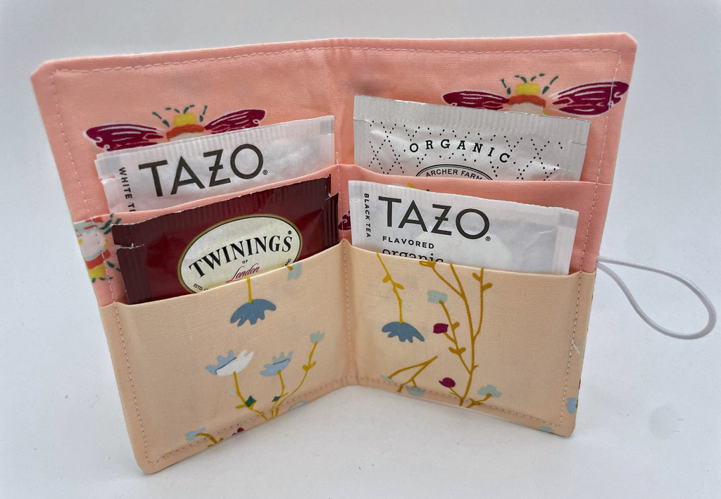 Tea Wallet, Tea Bag Holder, Tea Bag Wallet, Teabag Wallet, Teabag Holder, Tea Bag Cozy - Peonies Blush