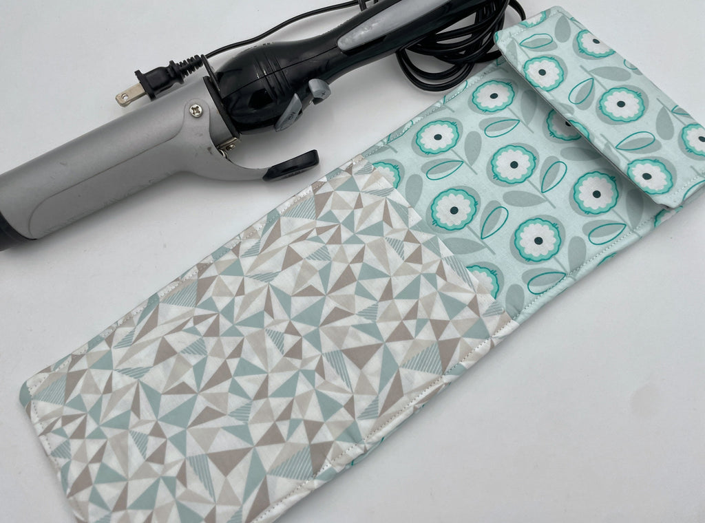 Grey Curling Iron Holder, Curling Iron Case, Travel Flat Iron Sleeve, Flat Iron Case Curling Iron Cover - Petals Menthe