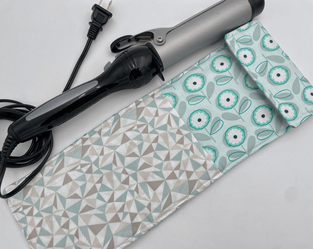 Grey Curling Iron Holder, Curling Iron Case, Travel Flat Iron Sleeve, Flat Iron Case Curling Iron Cover - Petals Menthe