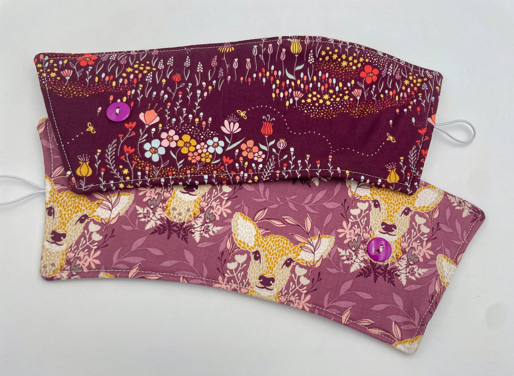 Reversible Coffee Cozy, Insulated Coffee Sleeve, Coffee Cuff, Iced Coffee Sleeve, Hot Tea Sleeve, Cold Drink Cup Cuff - Deer Ruby Purple