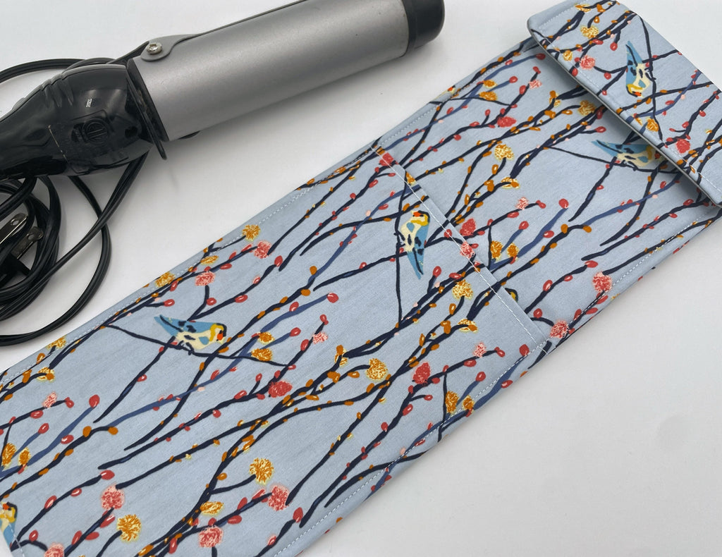 Curling Iron Cover, Blue Curling Iron Holder, Curling Iron Case, Flat Iron Holder, Flat Iron Case - Birds Blue