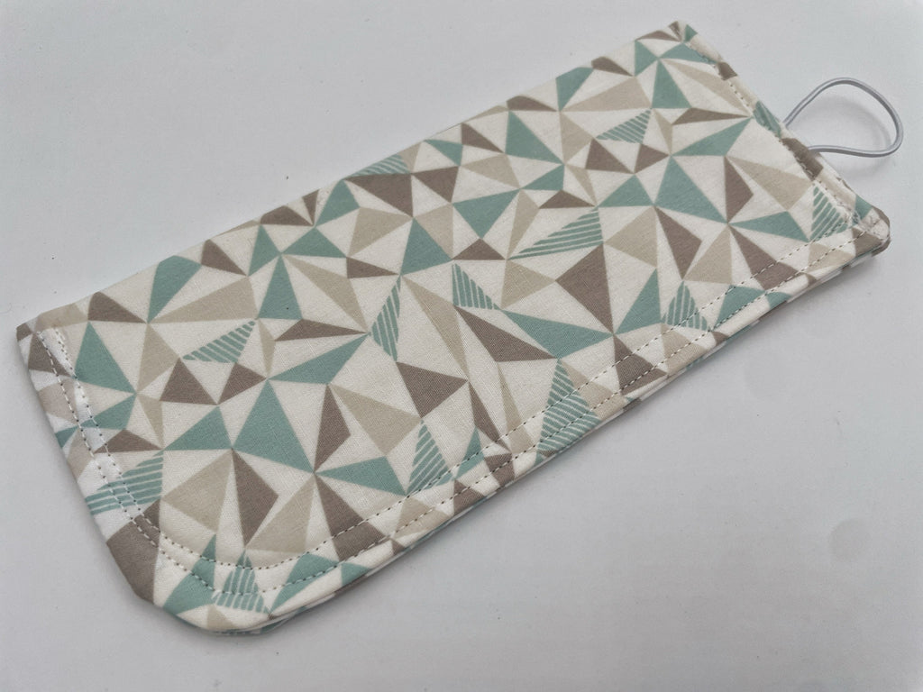 Soft Eyeglass Pouch, Fabric Glasses Sleeve, Sunglasses Case, Eye Glasses Pouch - Gray Green Triangles