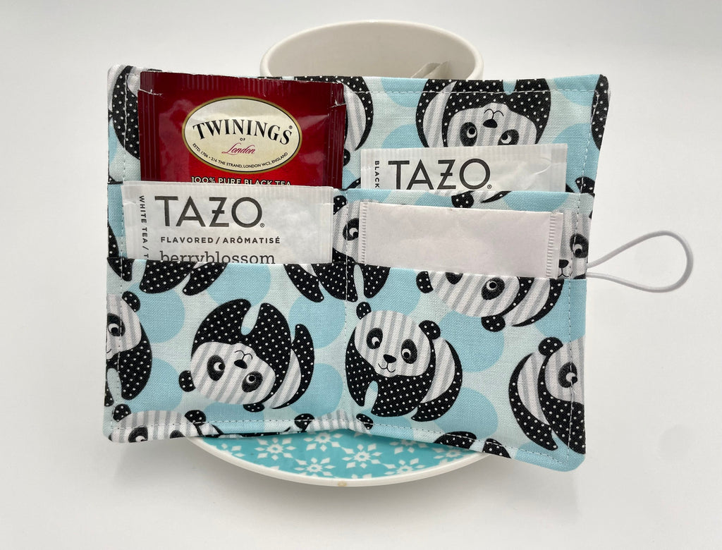 Tea Wallet, Tea Bag Holder, Tea Bag Wallet, Teabag Wallet, Teabag Holder, Tea Bag Cozy - Panda Bear blue
