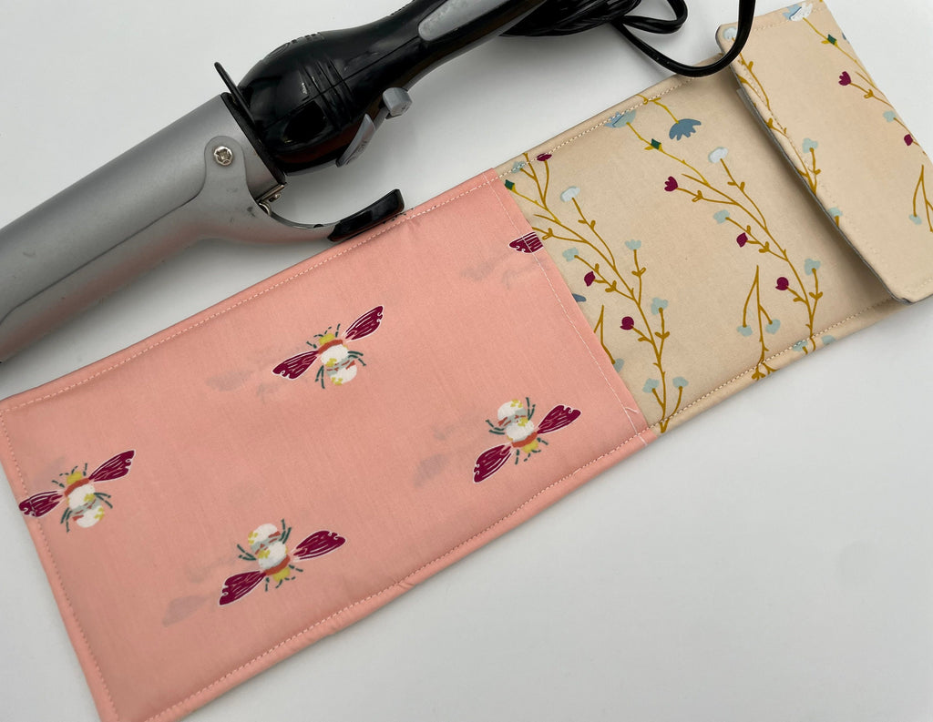 Curling Iron Cover, Blue Curing Iron Case, Curling Iron Holder, Blue Flat Iron Case, Flat Iron Holder - Peonies Blush