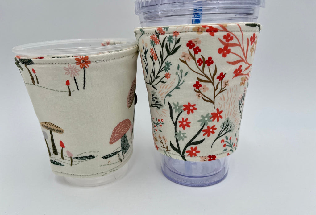 Reversible Coffee Cozy, Insulated Coffee Sleeve, Coffee Cuff, Iced Coffee Sleeve, Hot Tea Sleeve, Cold Drink Cuff - Meadow Wind