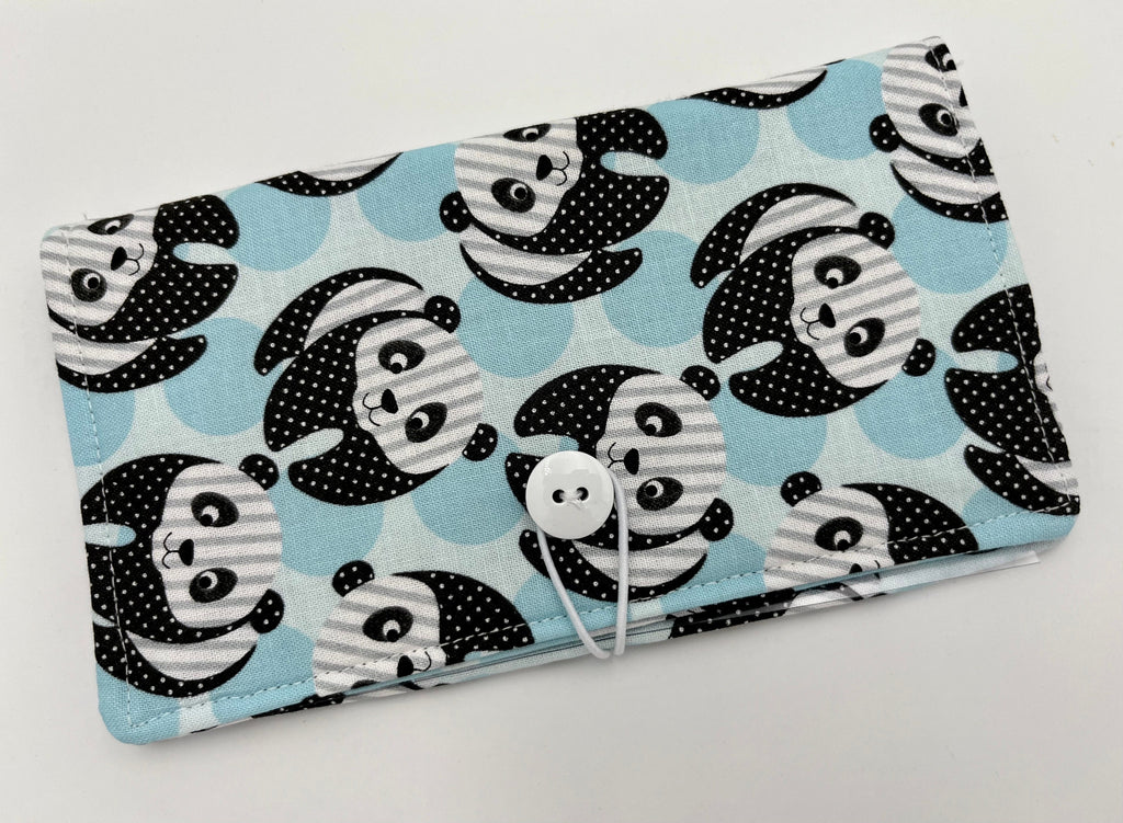 Blue Duplicate Checkbook Cover, Check Book Register, Duplicate Check Book Register, Fabric Checbook Cover - Panda Bear Blue