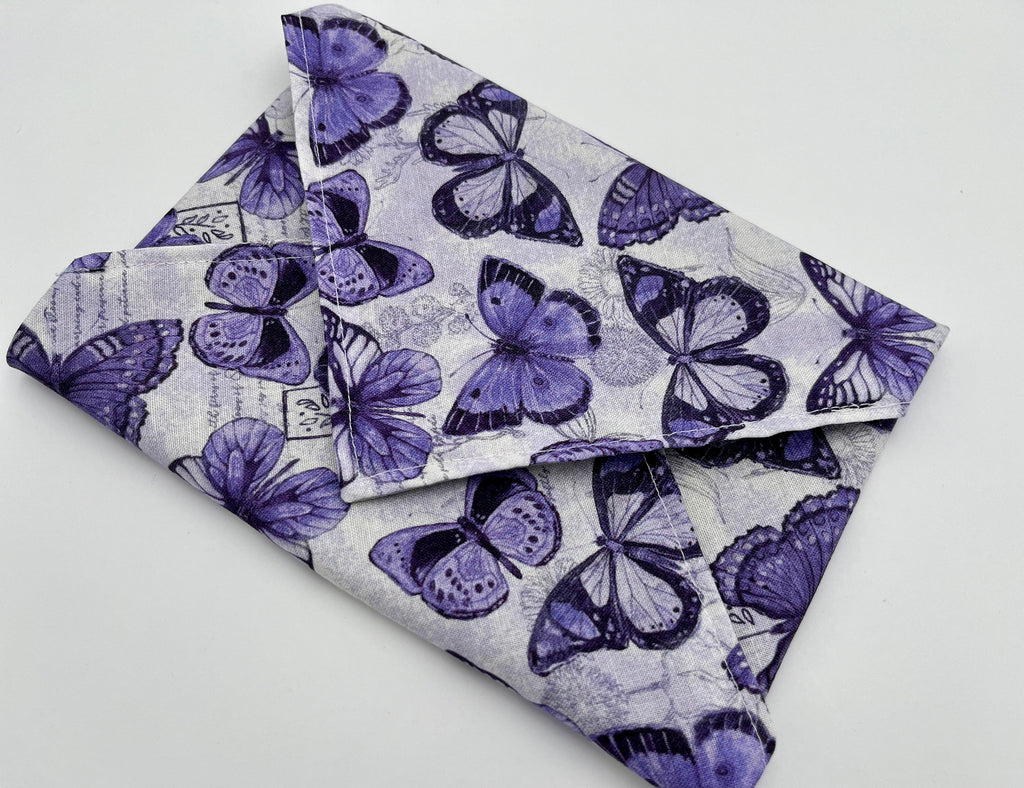 Reusable Sandwich Wrap Bag, Girls Sandwich Mat, Lady Bugs School Lunch - Purple Butterfly