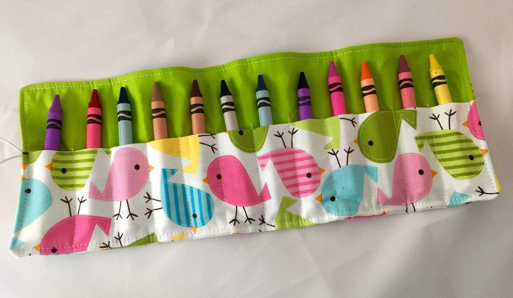 Springs Birds Crayon Roll, Quiet Toy for Travel, Girl's Stocking Stuffer - EcoHip Custom Designs