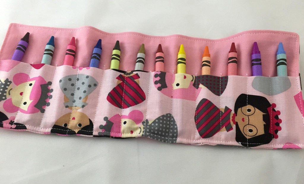 Princess Pink Crayon Roll, Gir's Stocking Stuffer, Princess Toy for Travel - EcoHip Custom Designs