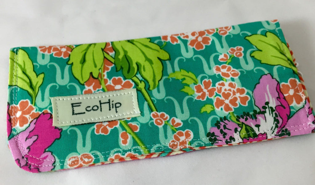 Green Fabric Eye Glass Case, Pink Floral Sunglasses Pouch, Eyeglass Padded Sleeve - EcoHip Custom Designs