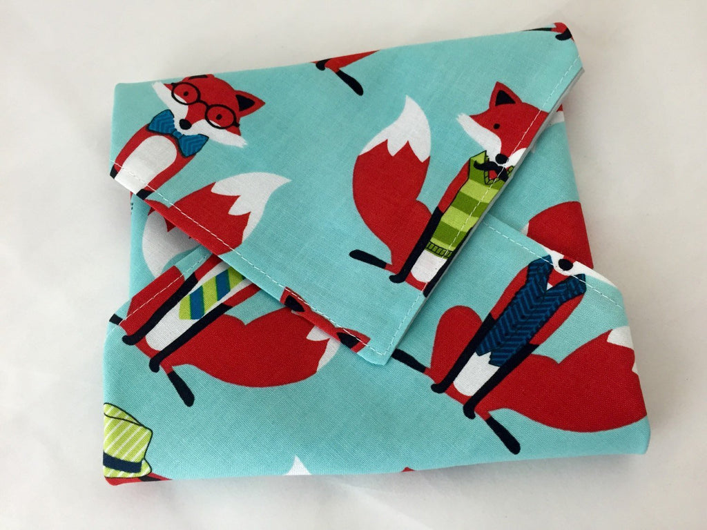 Fox Reusable Sandwich Wrap, Blue Eco-Friendly School Sandwich Bag, Reusable Napkin - EcoHip Custom Designs