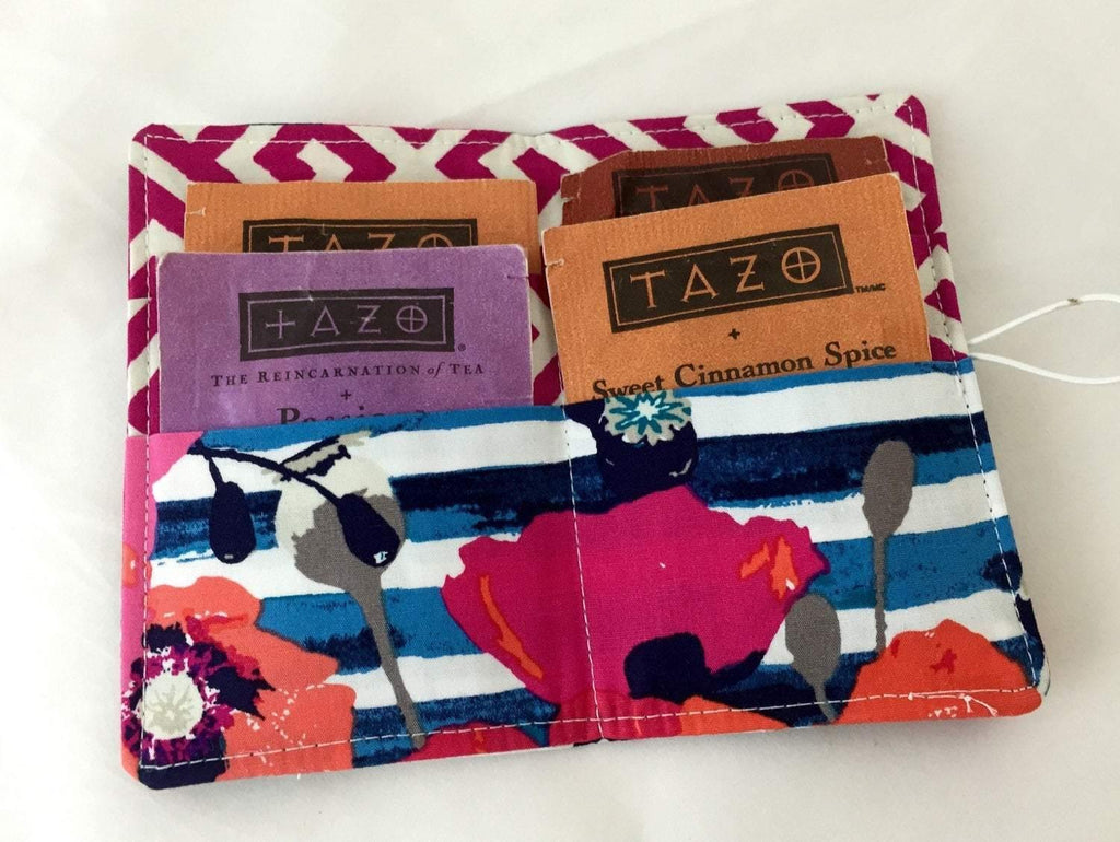 Crimson Red, Floral, Travel Tea Bag Wallet, Gift Card Holder - EcoHip Custom Designs