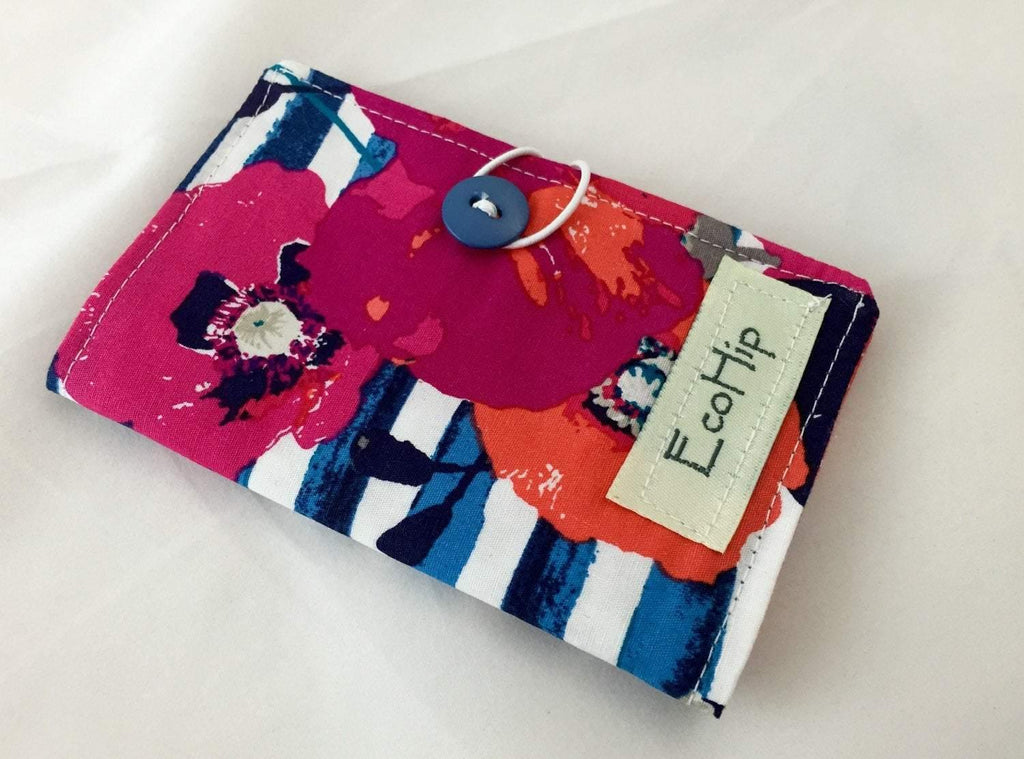 Crimson Red, Floral, Travel Tea Bag Wallet, Gift Card Holder - EcoHip Custom Designs