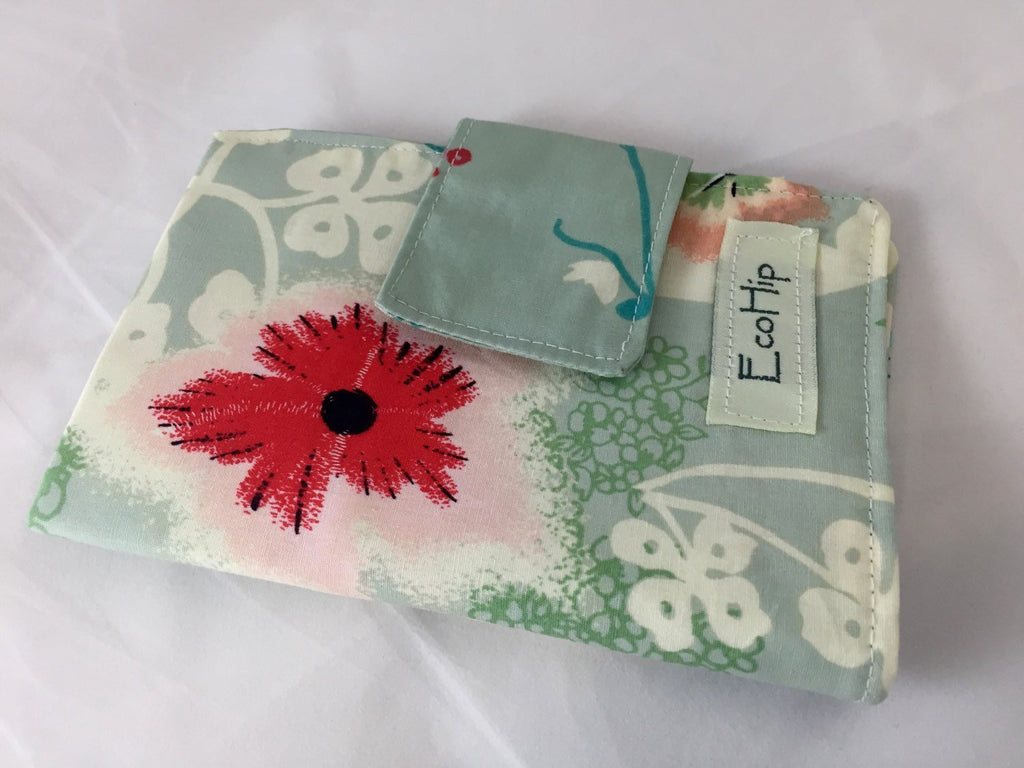 Blue Privacy Pouch, Red Floral Sanitary Pad Holder Wallet - EcoHip Custom Designs