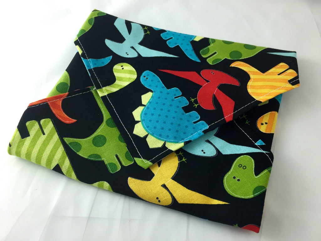 Dinosaur Sandwich Mat, Black School Napkin, Eco-Friendly Dinosaur Lunch Bag - EcoHip Custom Designs