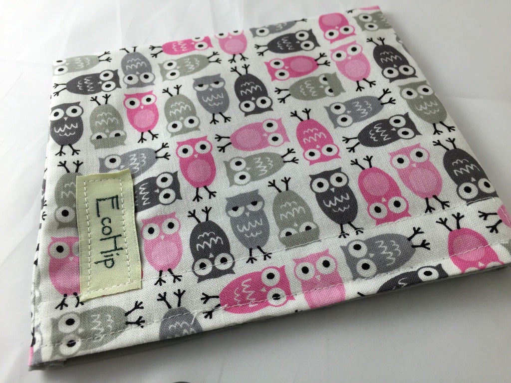 Owl Snack Bag, Gray and Pink Owls, Reusable Snack Bag - EcoHip Custom Designs