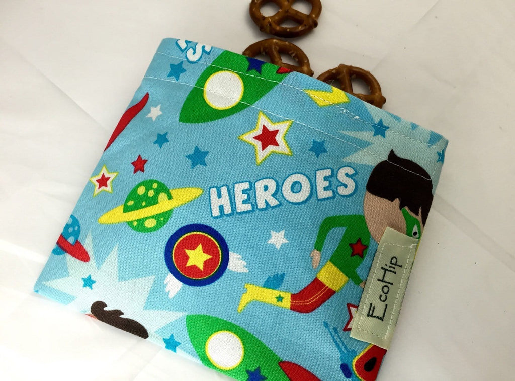 Superhero Snack Bag, Kid's Reusable Snack Bag for School,  Outer Space Super Hero - EcoHip Custom Designs