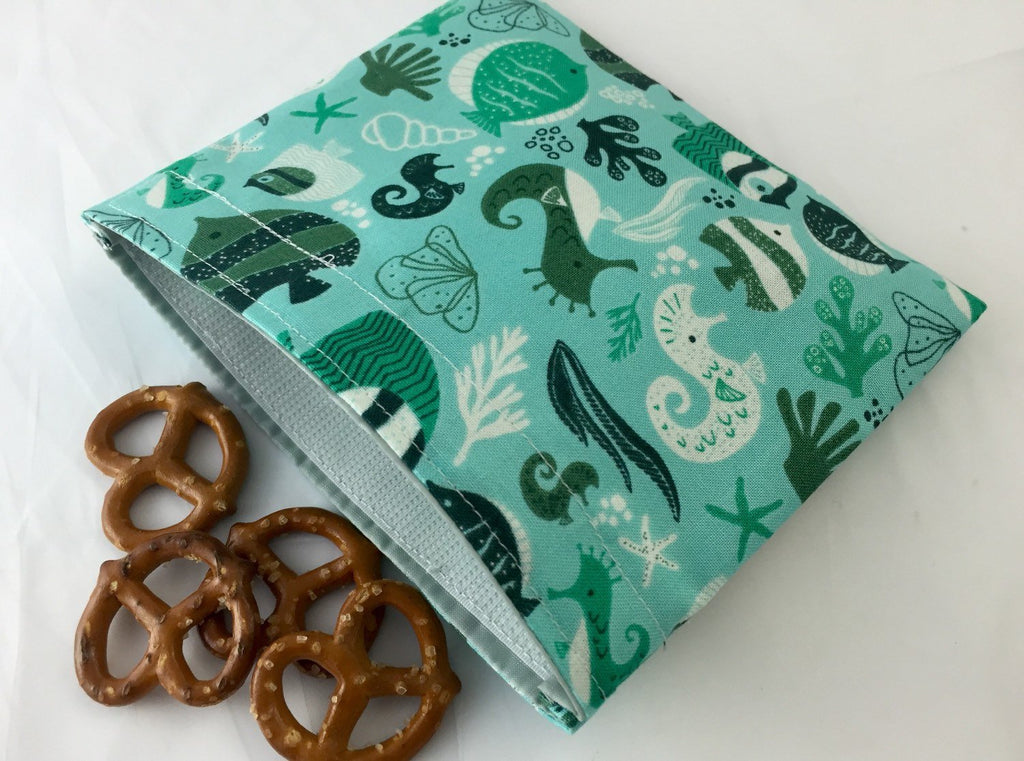Ocean Snack Bag, Eco-Friendly Snack Baggie, Nautical Fish Lunch Bag for School - EcoHip Custom Designs