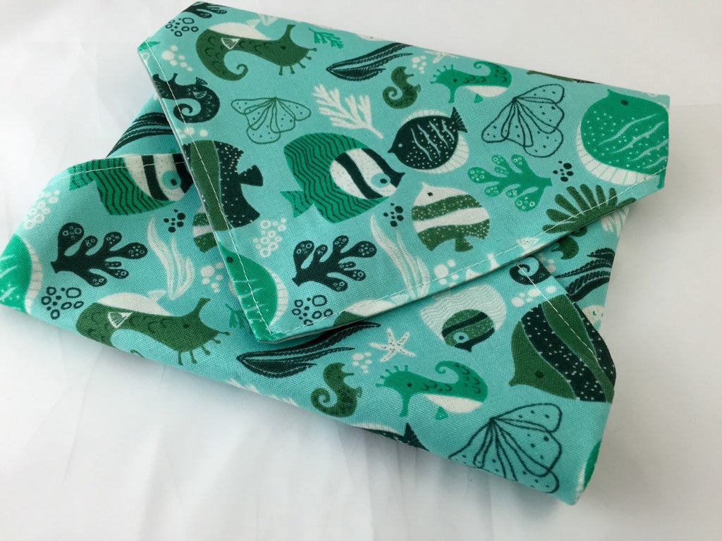 Fish Sandwich Wrap, Nautical Reusable Sandwich Bag, Aqua Blue - EcoHip Custom Designs