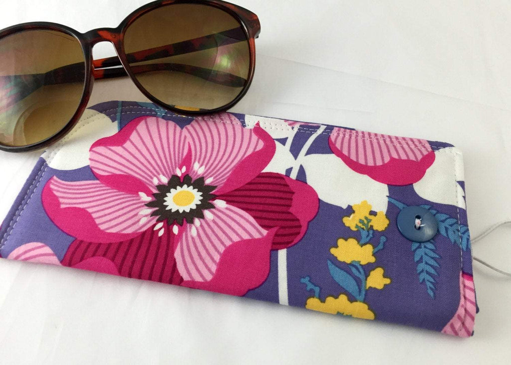 Floral Eyeglass Case, Fuschia Sunglass Pouch, Soft Fabric Reading Glasses Sleeve - EcoHip Custom Designs