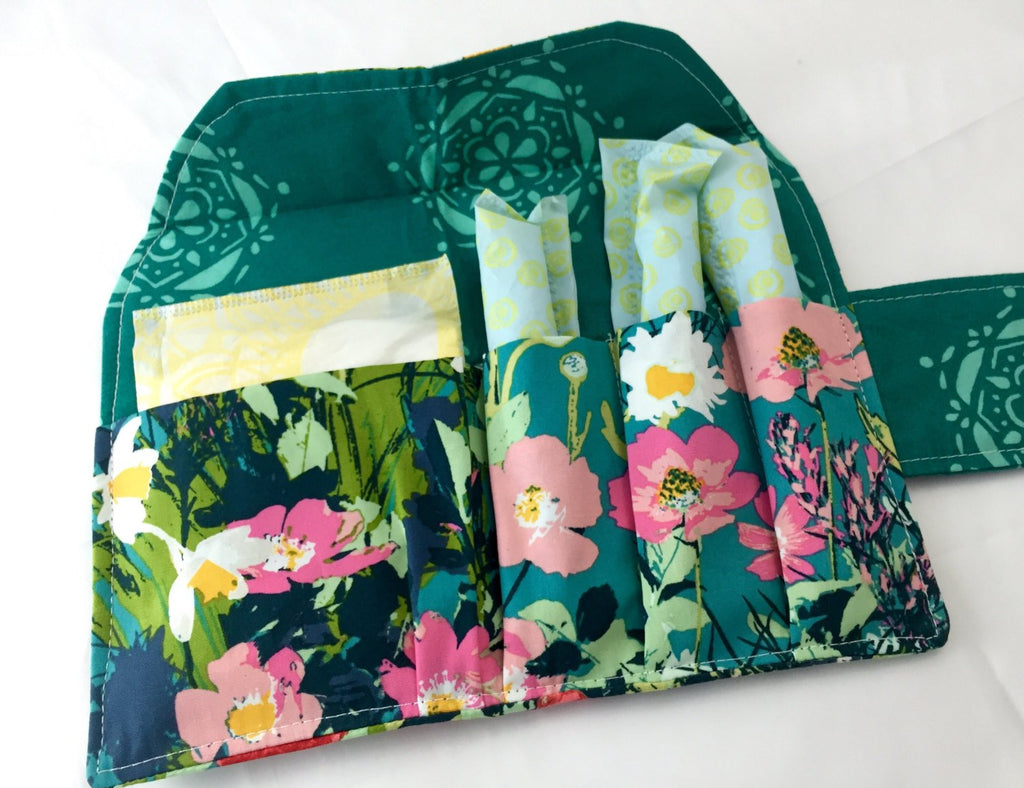 Green Sanitary Pad Holder, Teal Garden Tampon Wallet, Shark Week Bag - EcoHip Custom Designs