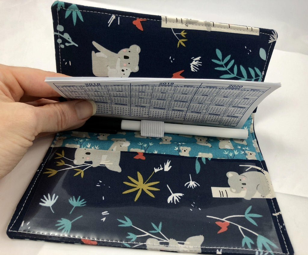 Koala Checkbook Cover, Women’s Duplicate Check Book, Pen Holder, Purse Accessory, Blue - EcoHip Custom Designs