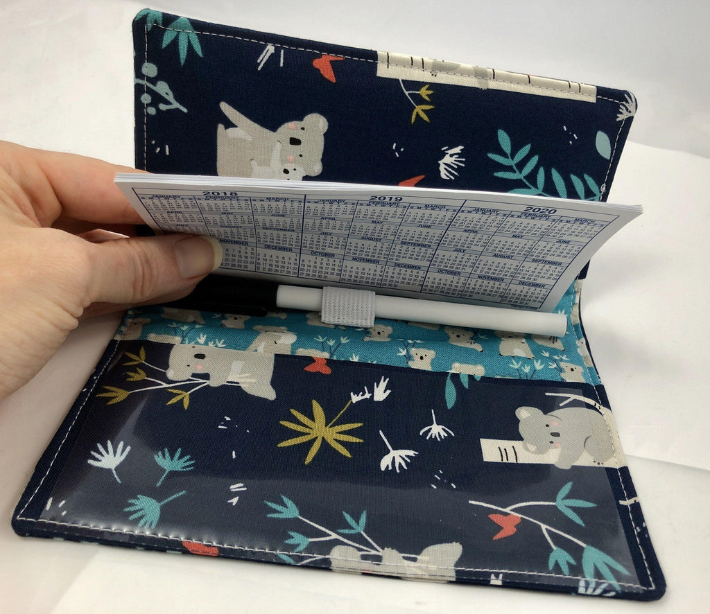 Koala Checkbook Cover, Women’s Duplicate Check Book, Pen Holder, Purse Accessory, Blue - EcoHip Custom Designs