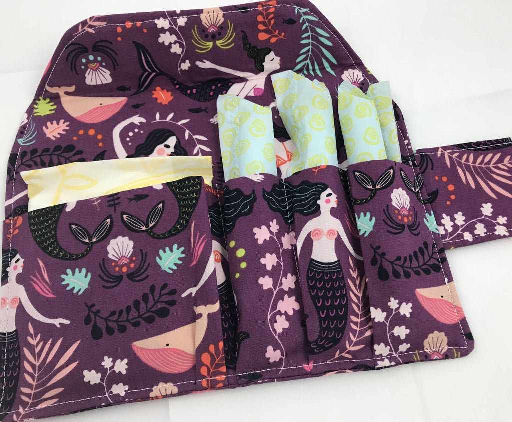 Mermaids Feminine Products Case, Time of the Month Clutch, Purple - EcoHip Custom Designs