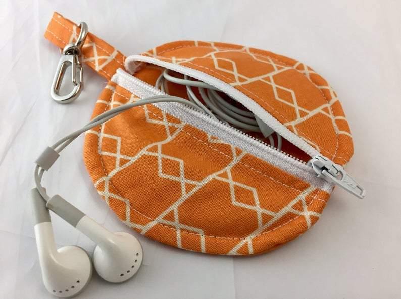 Orange Headphone Case, Striped Earphone Case, Lip Balm Cozy - EcoHip Custom Designs