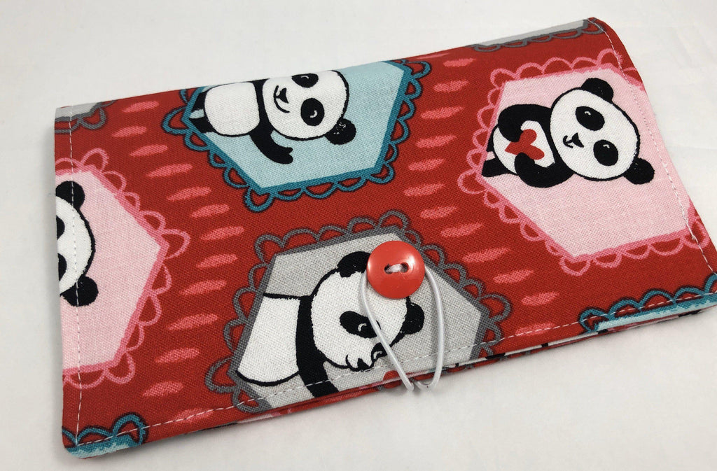Panda Checkbook Cover, Duplicate Check Book, Pen Holder, Checkbook Wallet, Red - EcoHip Custom Designs