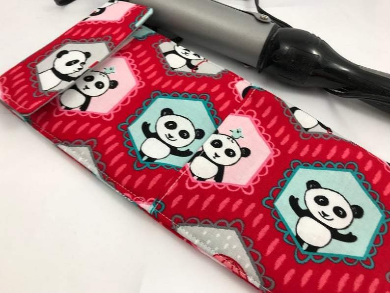 Panda Curling Iron Holder, Red Flat Iron Case, Iron Sleeve, Bridesmaid Gift - EcoHip Custom Designs
