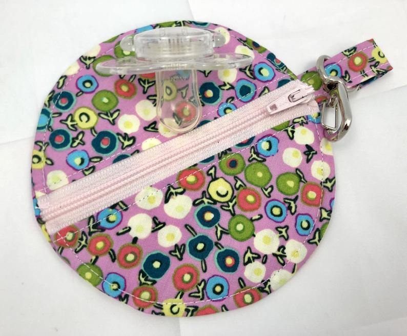 Pink Earphone Case, Earbud Case, Pacifier Pouch, Teacher's Gift, Dots - EcoHip Custom Designs