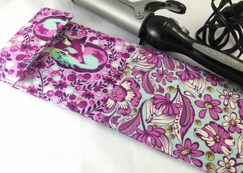 Purple Curling Iron Cover, Flat Iron Sleeve, Travel Hair Straightener Case, Fox - EcoHip Custom Designs